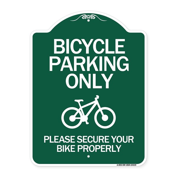 Signmission Bicycle Parking Please Secure Your Bike Properly, Green & White Alum Sign, 18" x 24", GW-1824-24319 A-DES-GW-1824-24319 - main